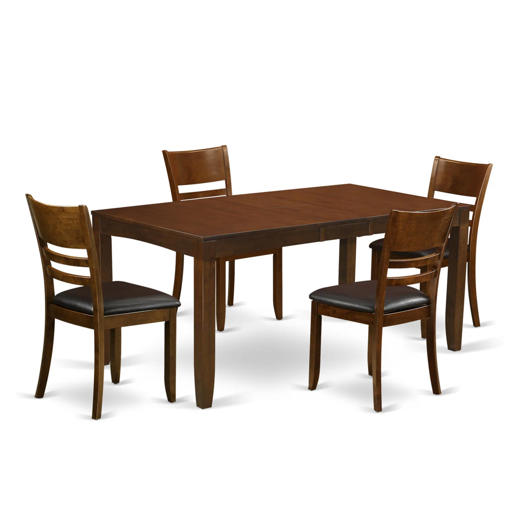 East West Furniture LYFD5-ESP-LC Lynfield 5 Piece Set Includes a Rectangle Dining Room Table with Butterfly Leaf and 4 Faux Leather Upholstered Kitchen Chairs, 36x66 Inch
