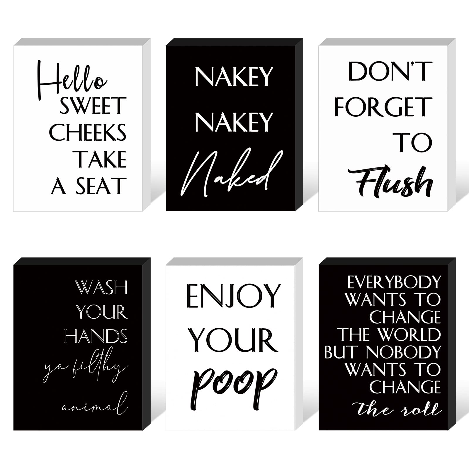 6 Pcs Farmhouse Bathroom Decor Wooden Funny Bathroom Signs Shelf Decor Home Rustic Guest Restroom Vintage Decor with Humorous Sa