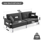 American Furniture Classics Dark Grey Tufted Futon Convertible Sofa Sleeper with Two Throw Pillows Velvet, 85" x 35" x 35"