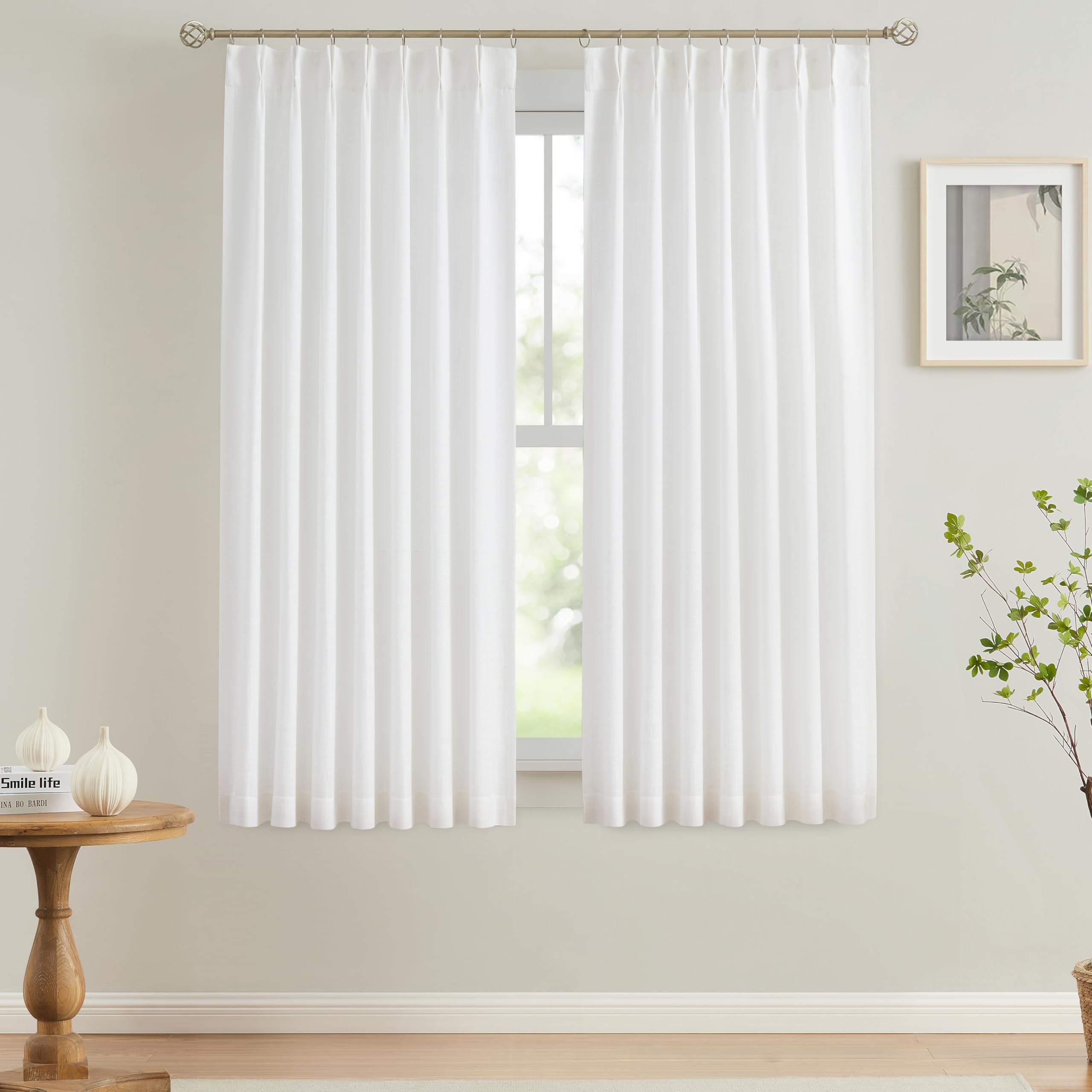 Vision Home White Pinch Pleated Semi Sheer Curtains Textured Light Filtering Window Curtains 72 Inch For Living Room Bedroom Ray