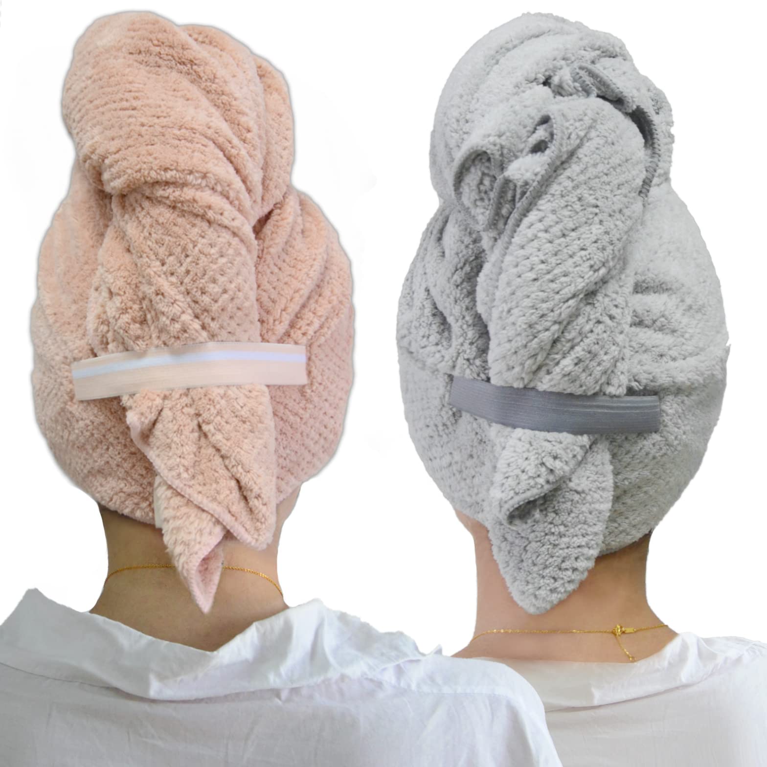Chloven 2 Pack Extra Large Microfiber Hair Towel Wrap for Women,43 inch X 24 inch Anti Frizz Hair Drying Towel with Elastic Stra