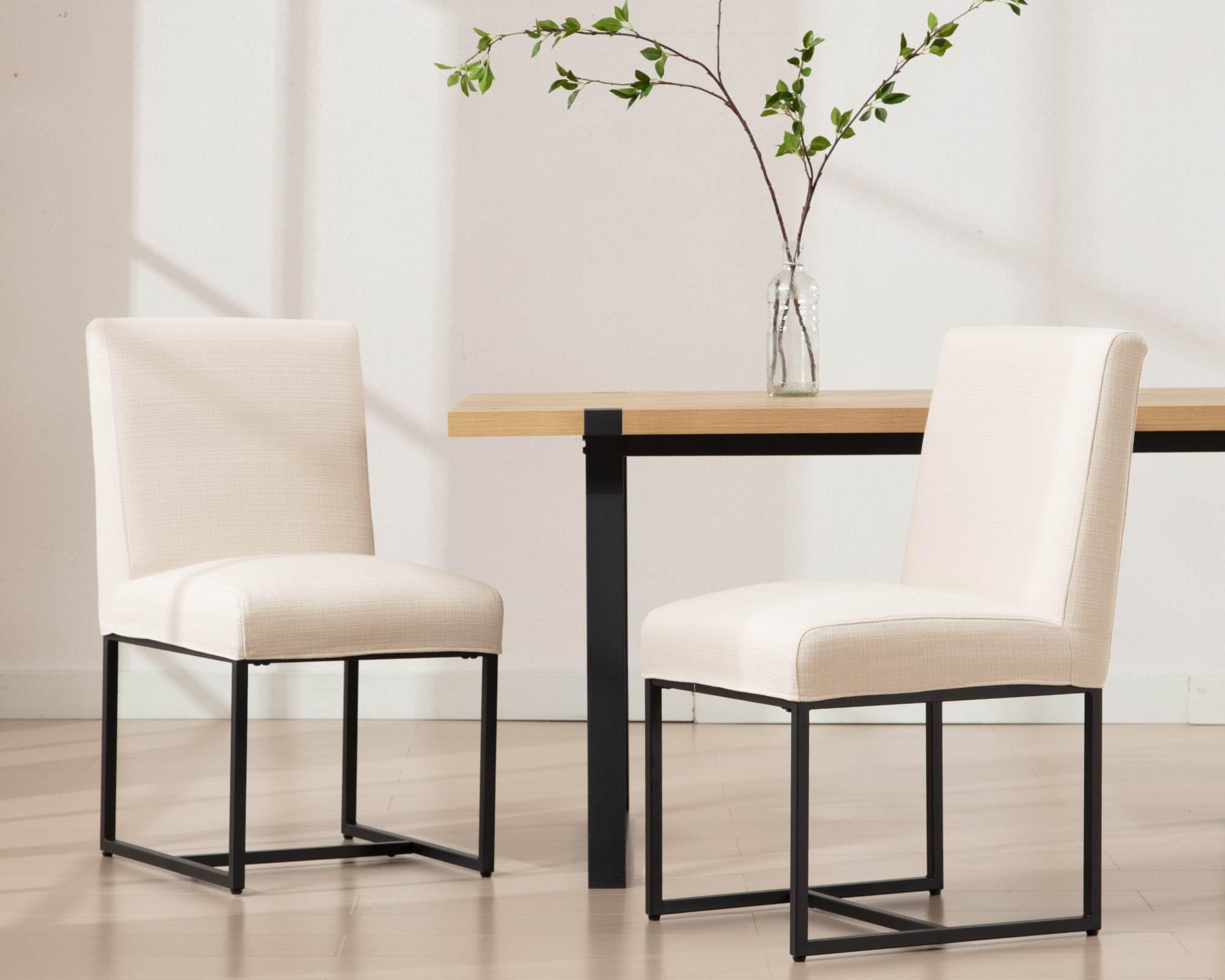 Vescasa Upholstered Dining Chairs Set Of 2 With Removable Chair Cover, Mid Century Modern Padded Chair With Black Metal Frame Fo