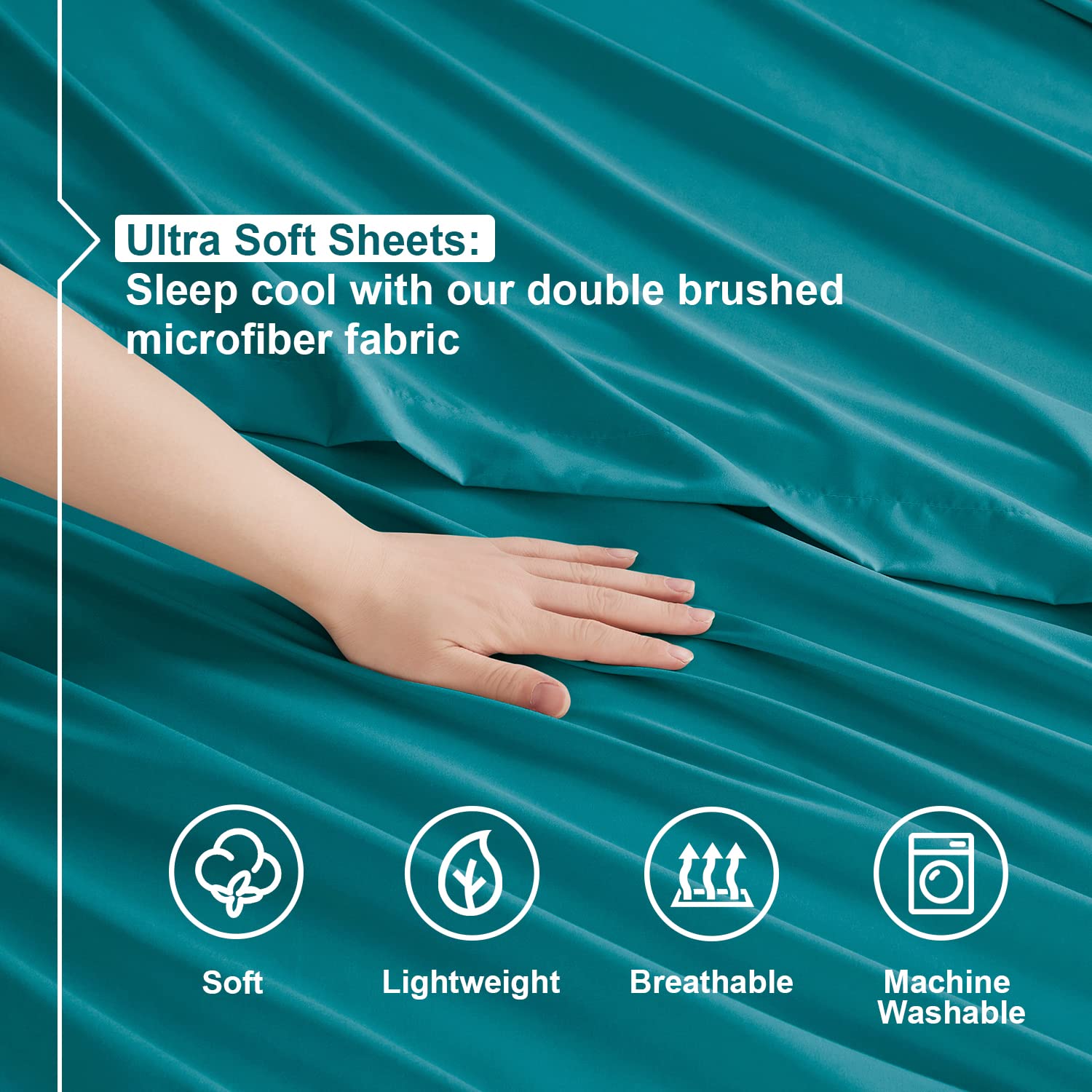 Nestl Full Size Sheet Sets - 4 Piece Full Size Sheets, Teal Sheets Full Size Bed Sheets, Double Brushed Bed Sheets Full Size, Hotel Luxury Full Bed Sheets Set.