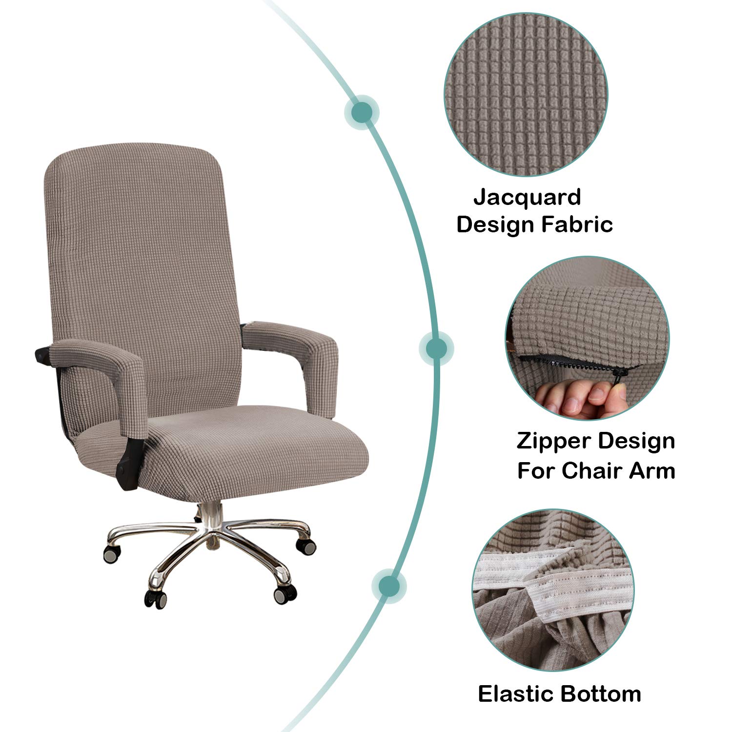 Turquoize Office Chair Cover Stretch Office Chair Covers With Arms Computer Chair Cover Universal Removable Rotating Boss Office Chair Slipcovers Desk Chair Cover For Dogs Cats Pets, Taupe