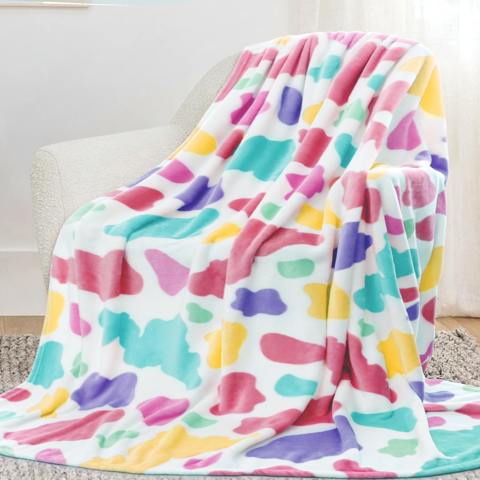 Seegu Decorative Rainbow Fleece Blanket Twin Size 60'X80' Lightweight Colorful Cozy Fuzzy Bed Throw Blanket Home Decor For Far