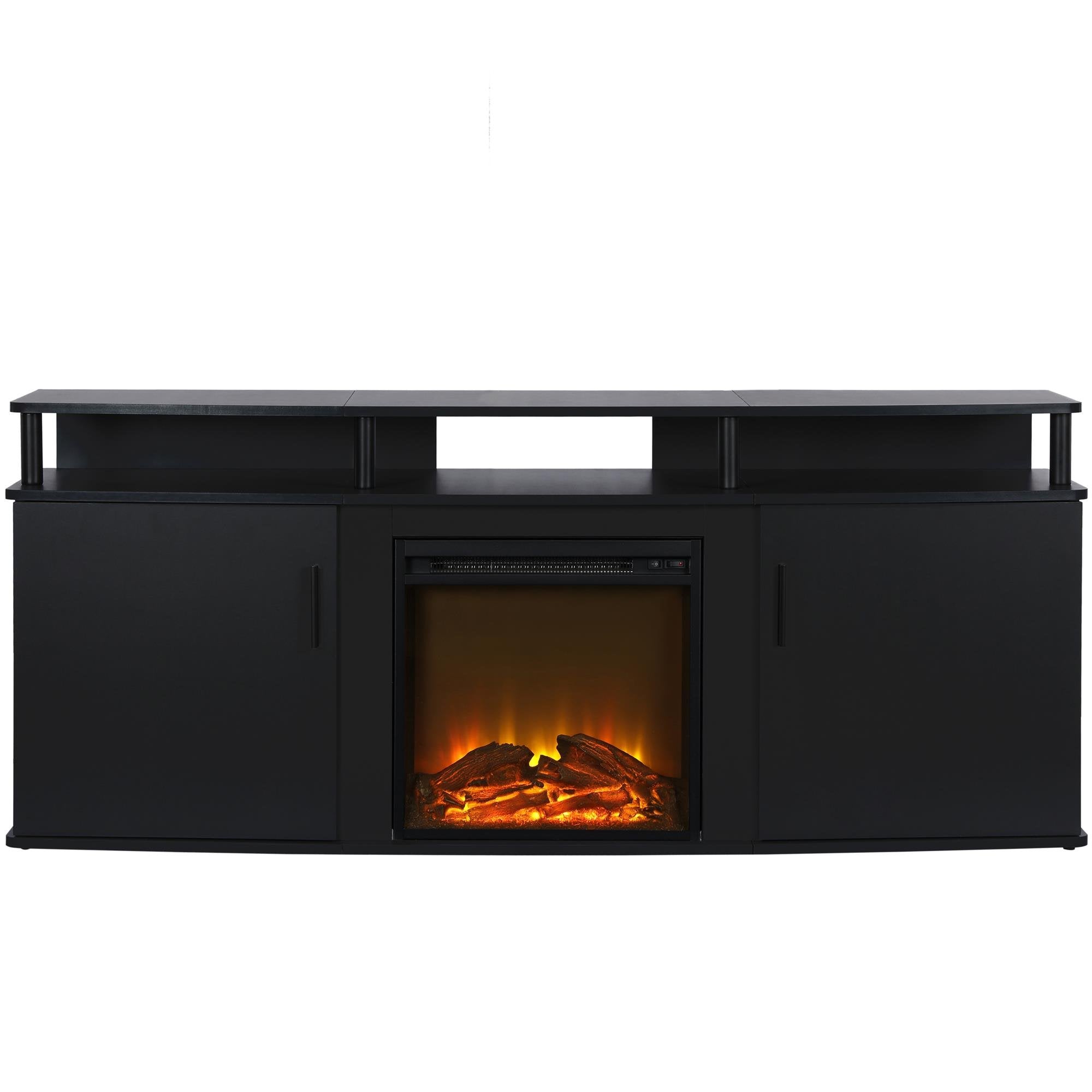 Ameriwood Home Carson Fireplace Tv Stand For Tvs Up To 70 Inch, Replaceable Electric Fireplace Insert Heater, Realistic Log And Flame Effect, For Living Room Or Bedroom, Black