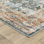 HomeRoots 510390 7 x 10 ft. Blue Rust Gold & Olive Oriental Printed Stain Resistant Non Skid Rectangle Area Rug