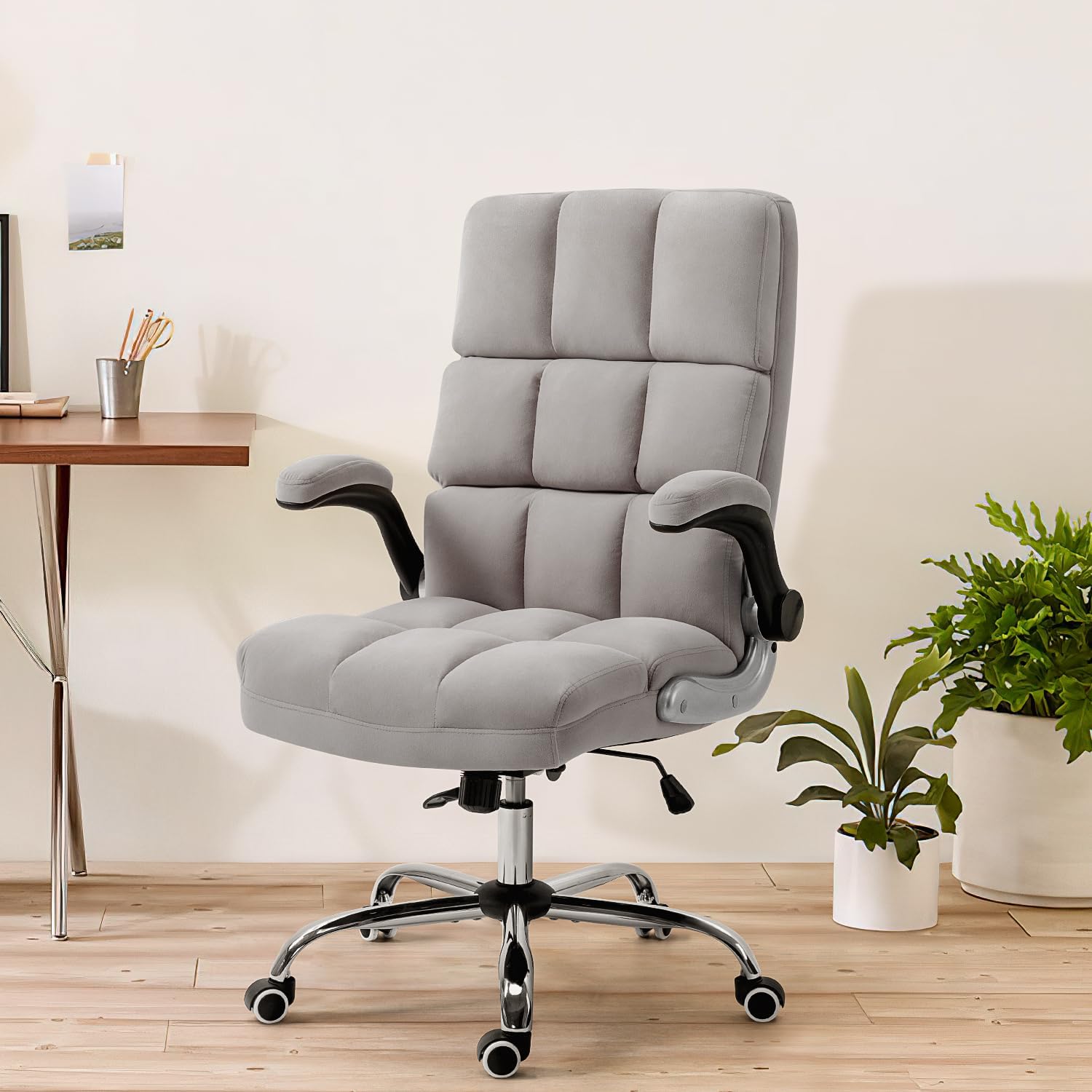 Ecotouge Executive Office Chair, Velvet Ergonomic Comfy Desk Chair, High Back Computer Chair With Adjustable Tilt Angle And Flip