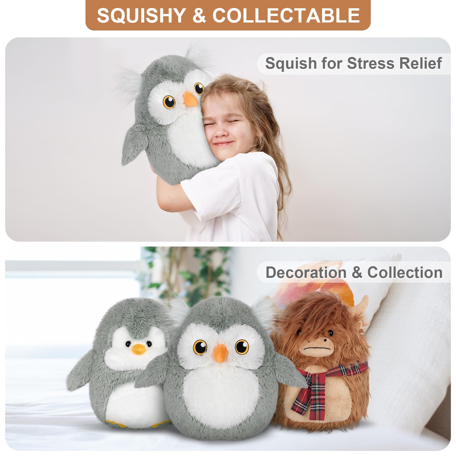 Suzzipals 13 Inch Owl Plush Pillows, Cute Stuffed Animals Plush Toys, Plushies Owl Pillow For Hug, Owl Soft Toys Kawaii Decor Fo