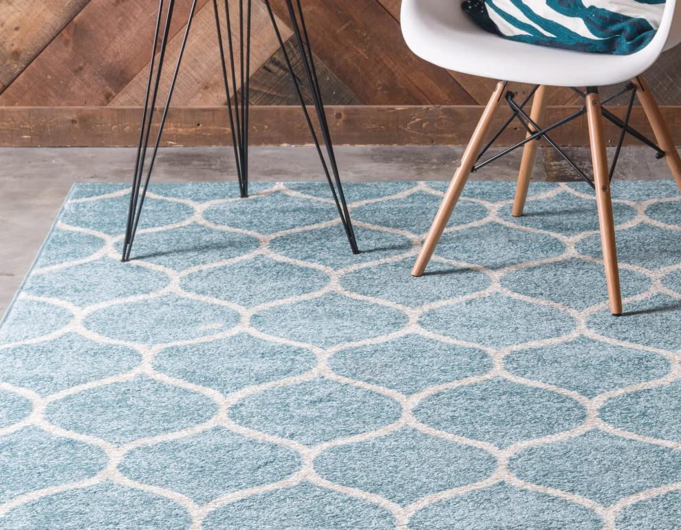 Unique Loom Trellis Frieze Collection Area Rug - Rounded (10' X 14' 1'', Light Blue/ Ivory)