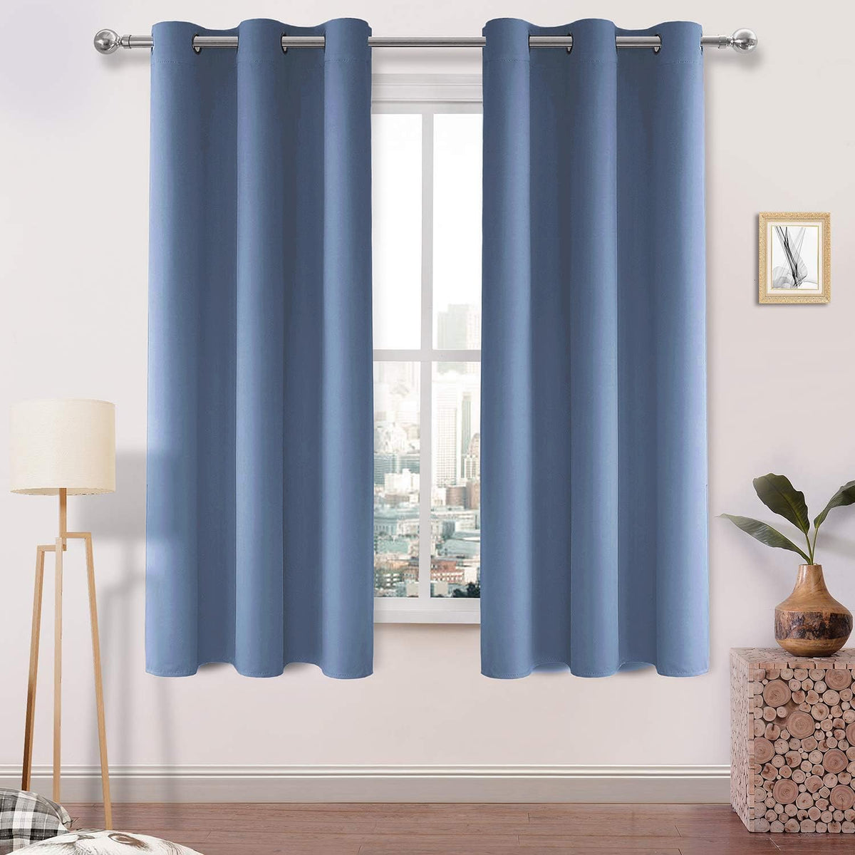 Dwcn Dusty Blue Blackout Curtains For Living Room, Thermal Curtains 63 Inches Long, Room Darkening Spring Solid Drapes - 38W X 6