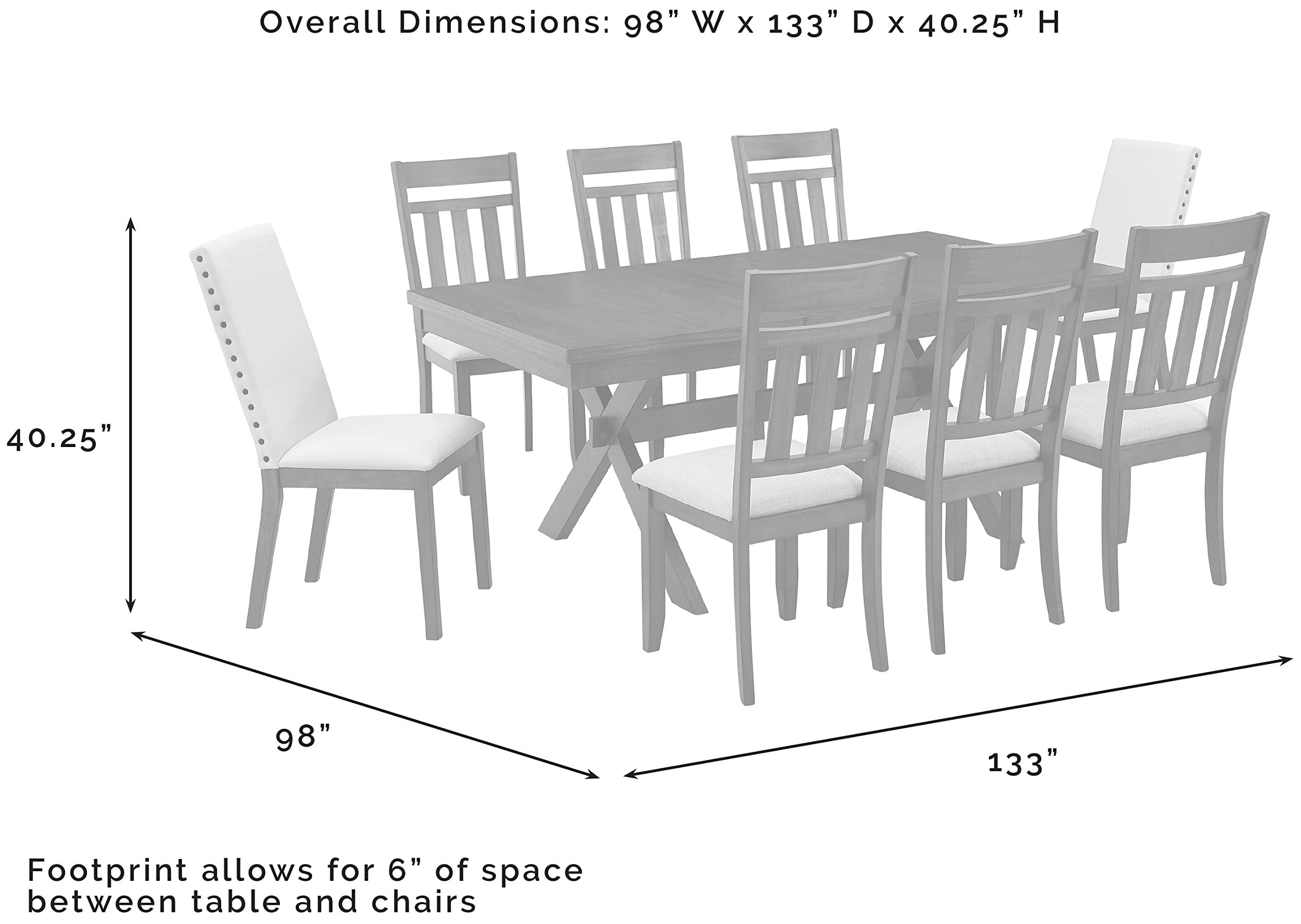 Crosley Furniture Hayden 9-Piece Modern Farmhouse Dining Table Set for 8 with 6 Slat and 2 Parsons Chairs, Slate