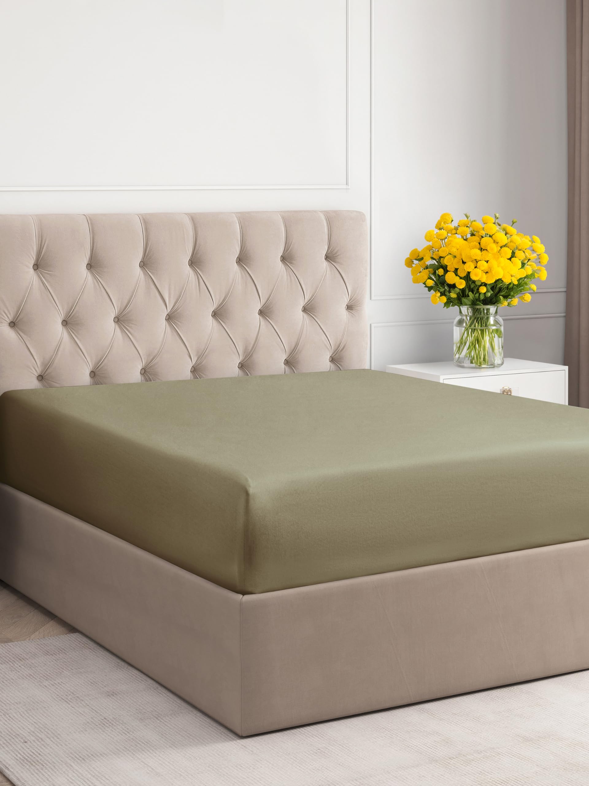 Full Size Fitted Bed Sheet - Hotel Luxury Single Fitted Sheet Only - Fits Mattress Up To 16 - Extra Soft, Wrinkle Free, Breathable, And Cooling - Bottom Fitted Sheet - Khaki Single Fitted Sheet Only