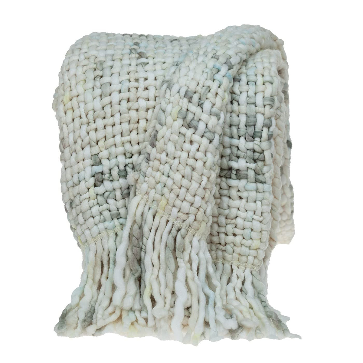 HomeRoots White 100% Acrylic Boho Neutral Basketweave Throw Blanket