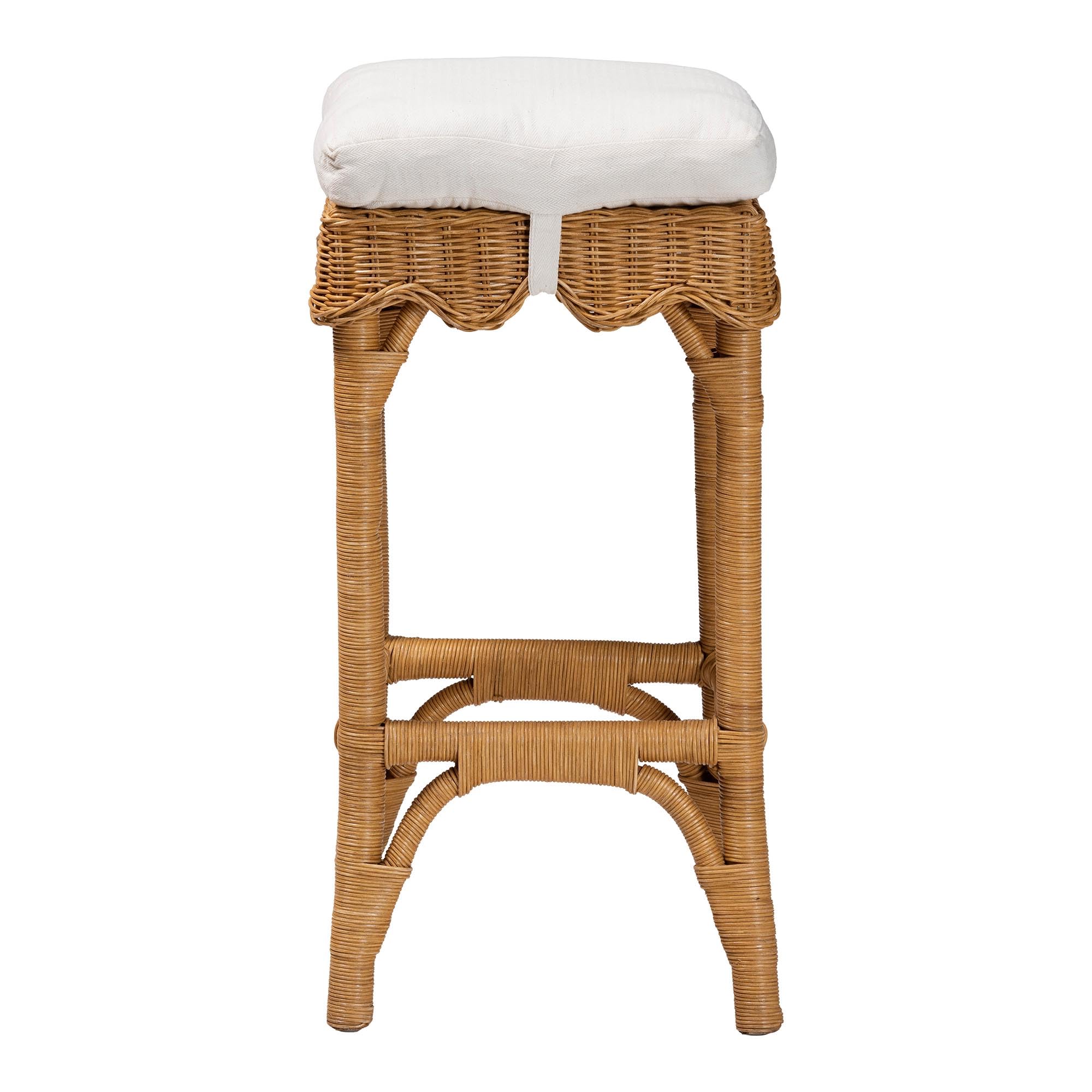bali & pari Bohemian Scallop Honey Rattan Bar Stool - Brown, Stylish and Unique Design for Kitchen or Home Bar