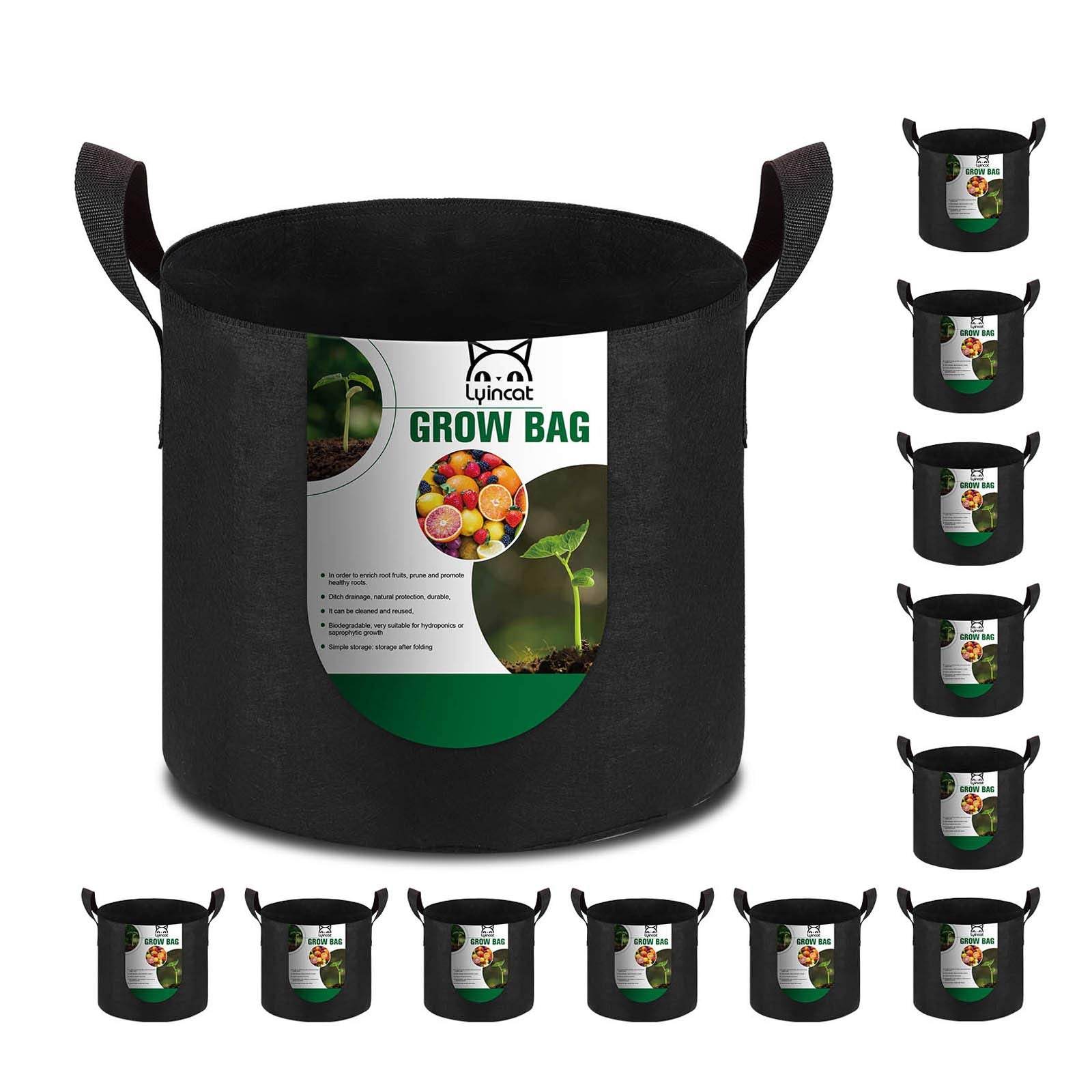 Lyincat 12-Pack 3 Gallon Grow Bags Heavy Duty Thickened Nonwoven Fabric Pots With Durable Handles
