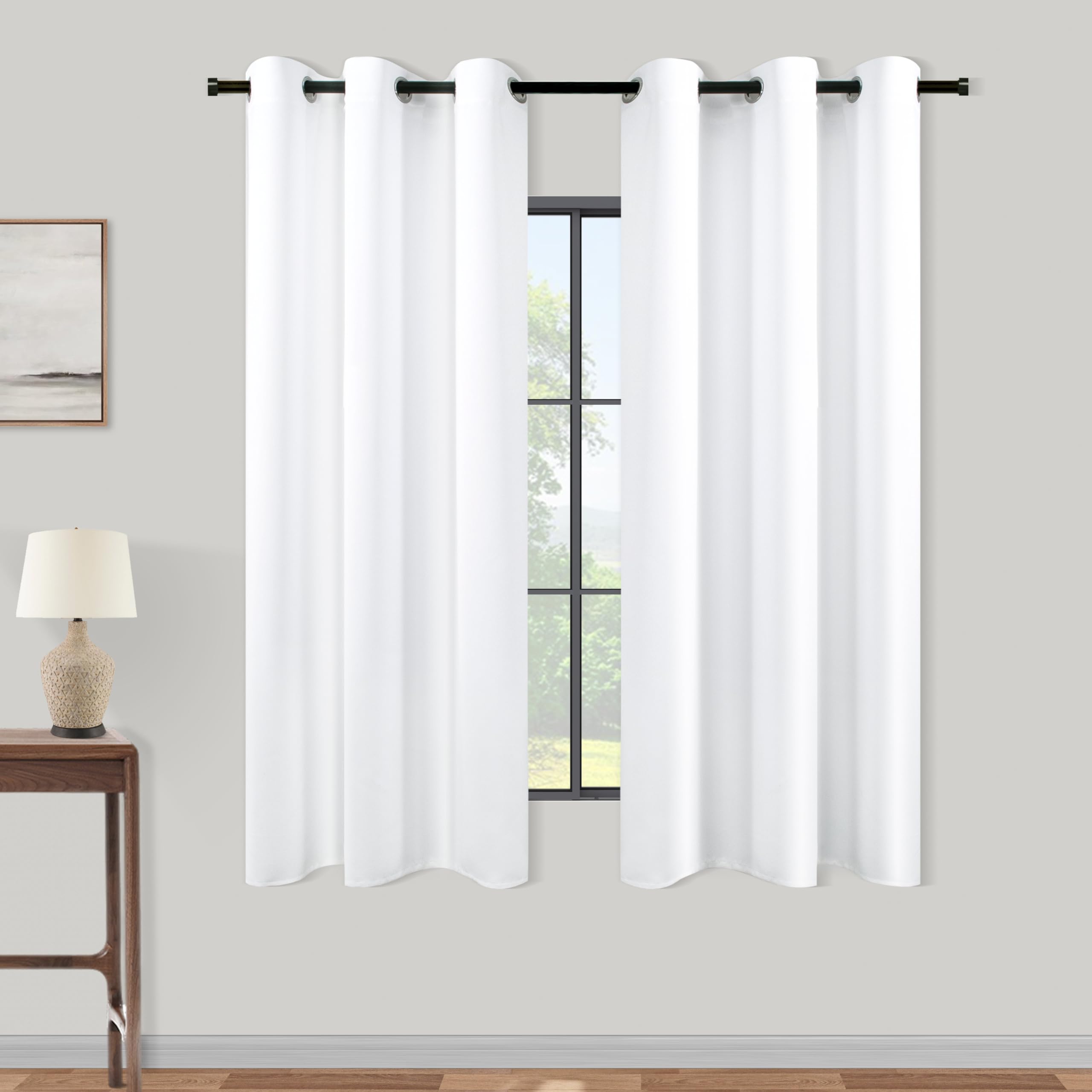 KOUFALL White Short Curtains for Small Bathroom Window,2 Panel Sets Kitchen Cafe Curtains with Grommets Rings 40-50% Blackout,45
