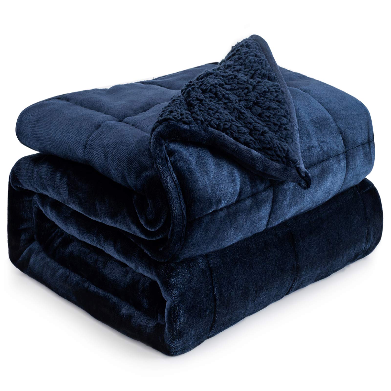 Cottonblue Sherpa Fleece Weighted Blanket 15 Lbs For Adult, Flannel Cozy Plush Bed Blankets, Fuzzy Sherpa Flannel Blanket Full S