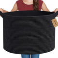MEGASKET Large Black Blanket Basket, 22 X 22 X 14 Woven Rope Baskets for Storage, Kids Dog Toy Storage Baskets Organizer Bins, B