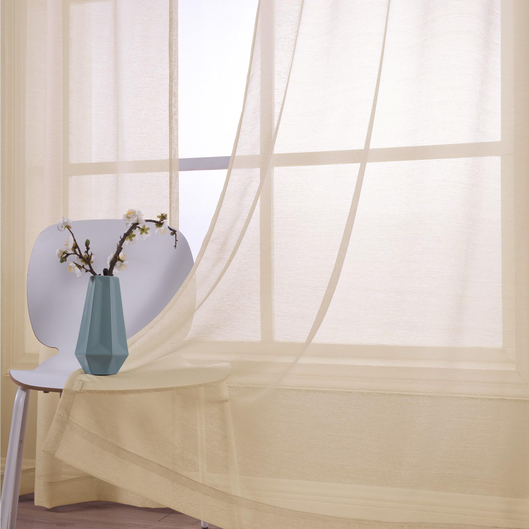 Koufall Beige Grommet Faux Linen Sheer Curtains 52X90 Inch Length