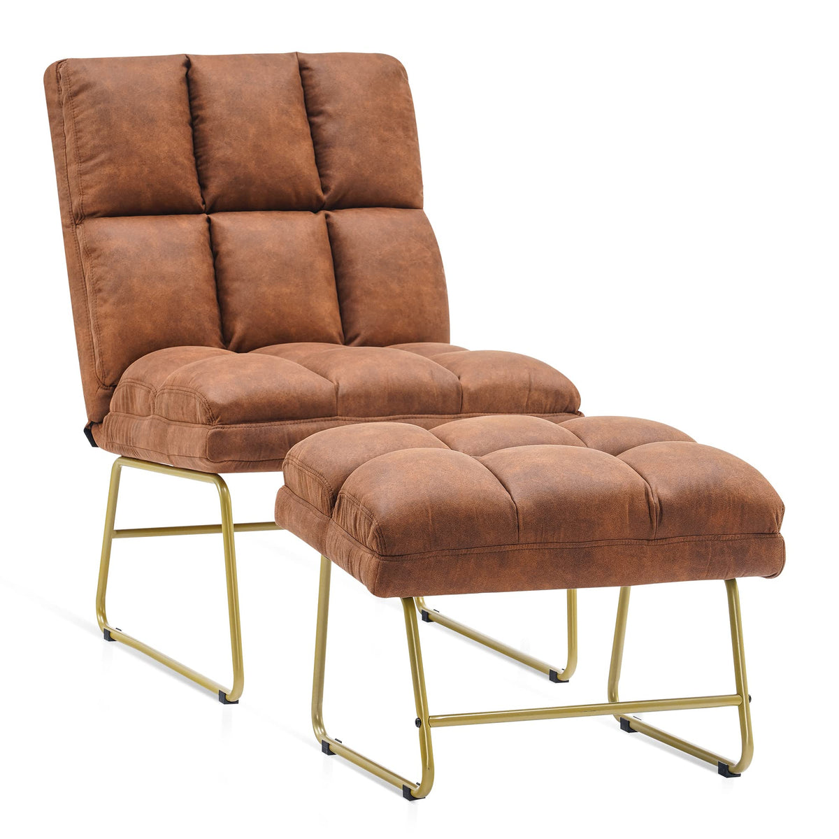 Mcombo Accent Chair With Ottoman Set, Modern Armless Chair For Living Room, Bedroom, Small Space 4013 (Heat-Stamped Fabric, Sadd