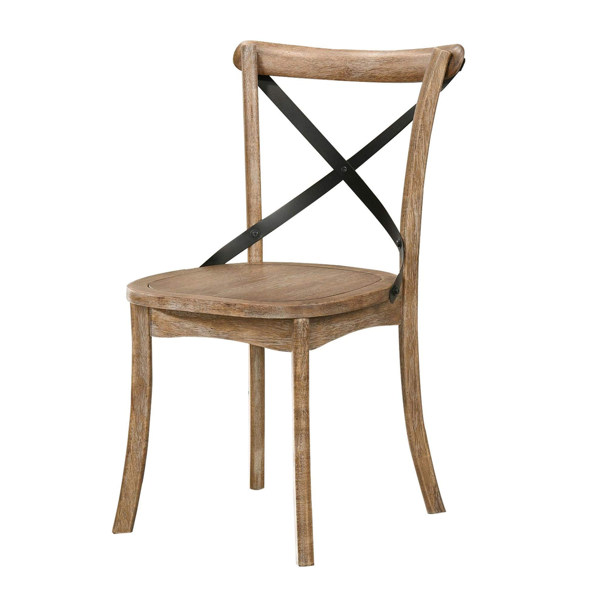 Benjara Bm227712 Wood & Metal Side Chair With X Open Back Rustic Brown & Black - Set Of 2