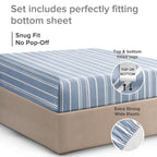 Queen Size Fitted Bed Sheet - Hotel Luxury Single Fitted Sheet Only - Fits Mattress Up To 16 - Extra Soft, Wrinkle Free, Breathable Sheets - Bottom Fitted Sheet - Blue Stripes Single Fitted Sheet Only