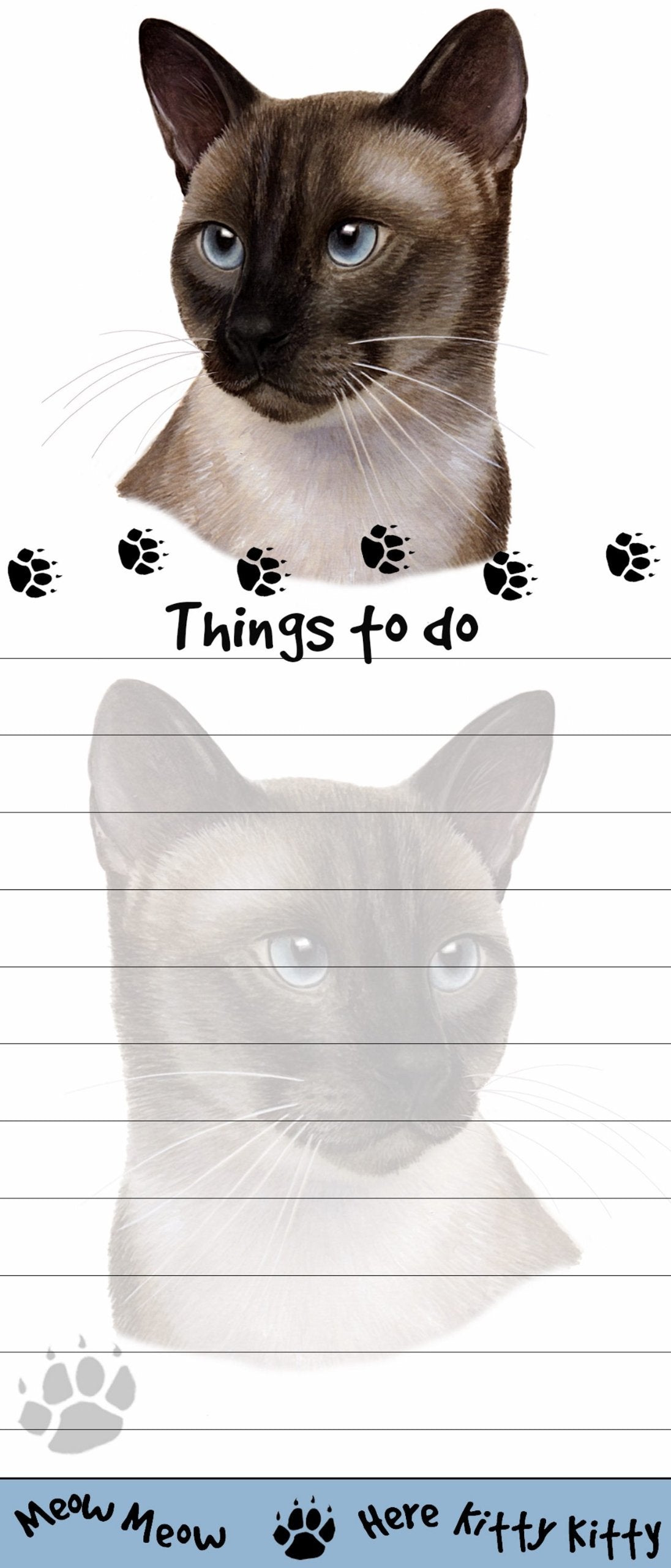 'Siamese Cat Magnetic List Pads' Uniquely Shaped Sticky Notepad Measures 8.5 By 3.5 Inches