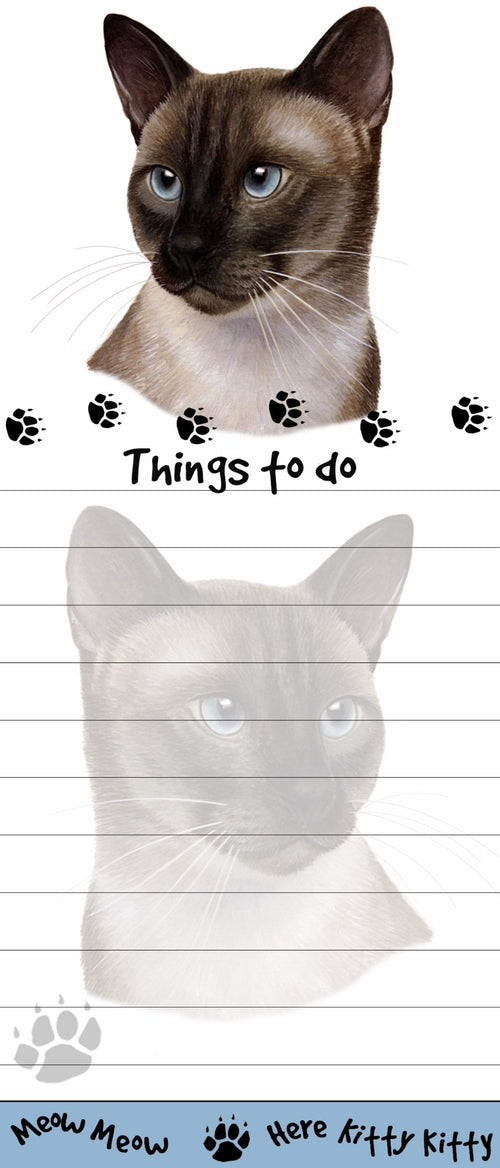 'Siamese Cat Magnetic List Pads' Uniquely Shaped Sticky Notepad Measures 8.5 By 3.5 Inches