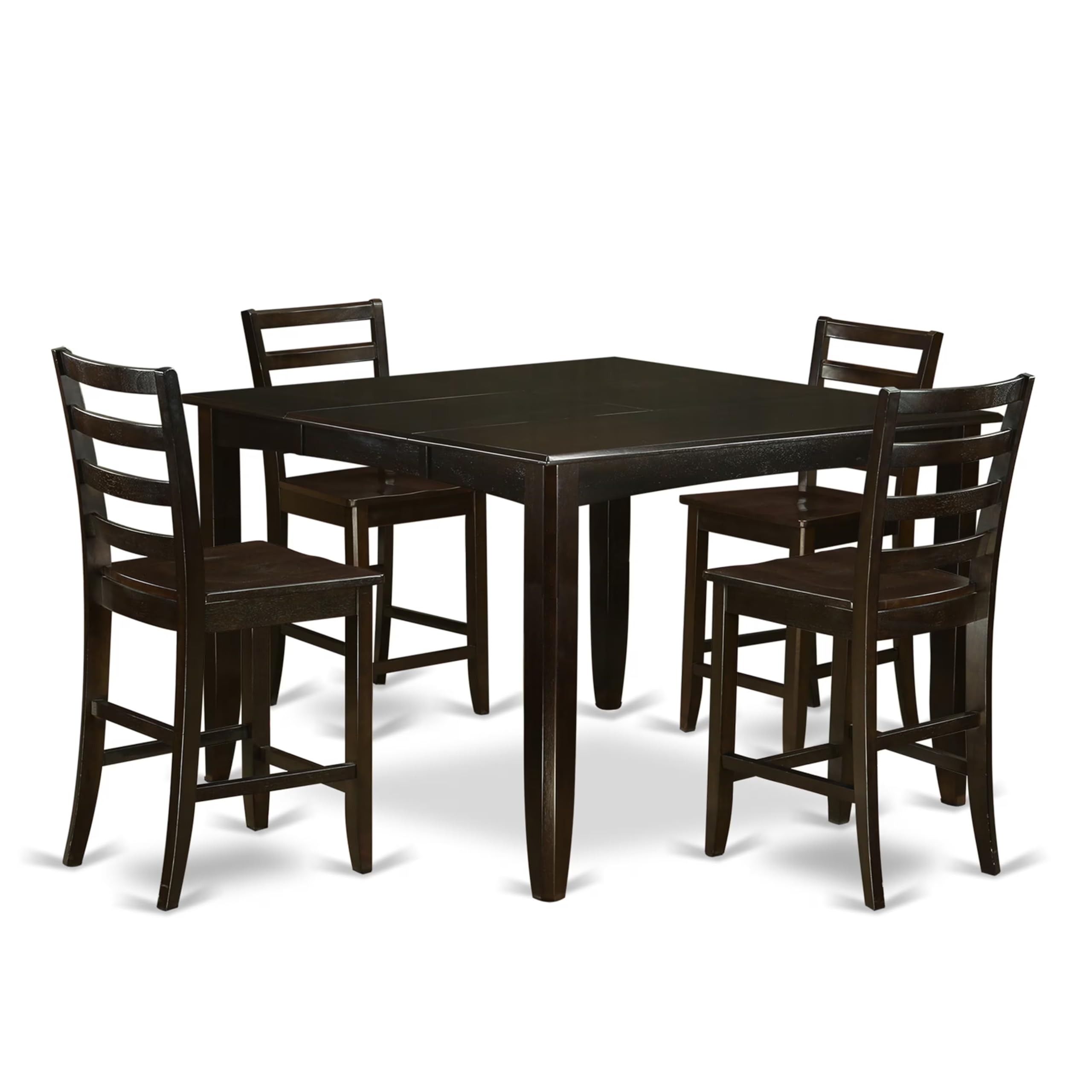 East West Furniture FAIR5-CAP-W 5 Piece Counter Height Dining Set Includes a Square Dining Table with Pedestal and 4 Kitchen Chairs, 54x54 Inch, Cappuccino