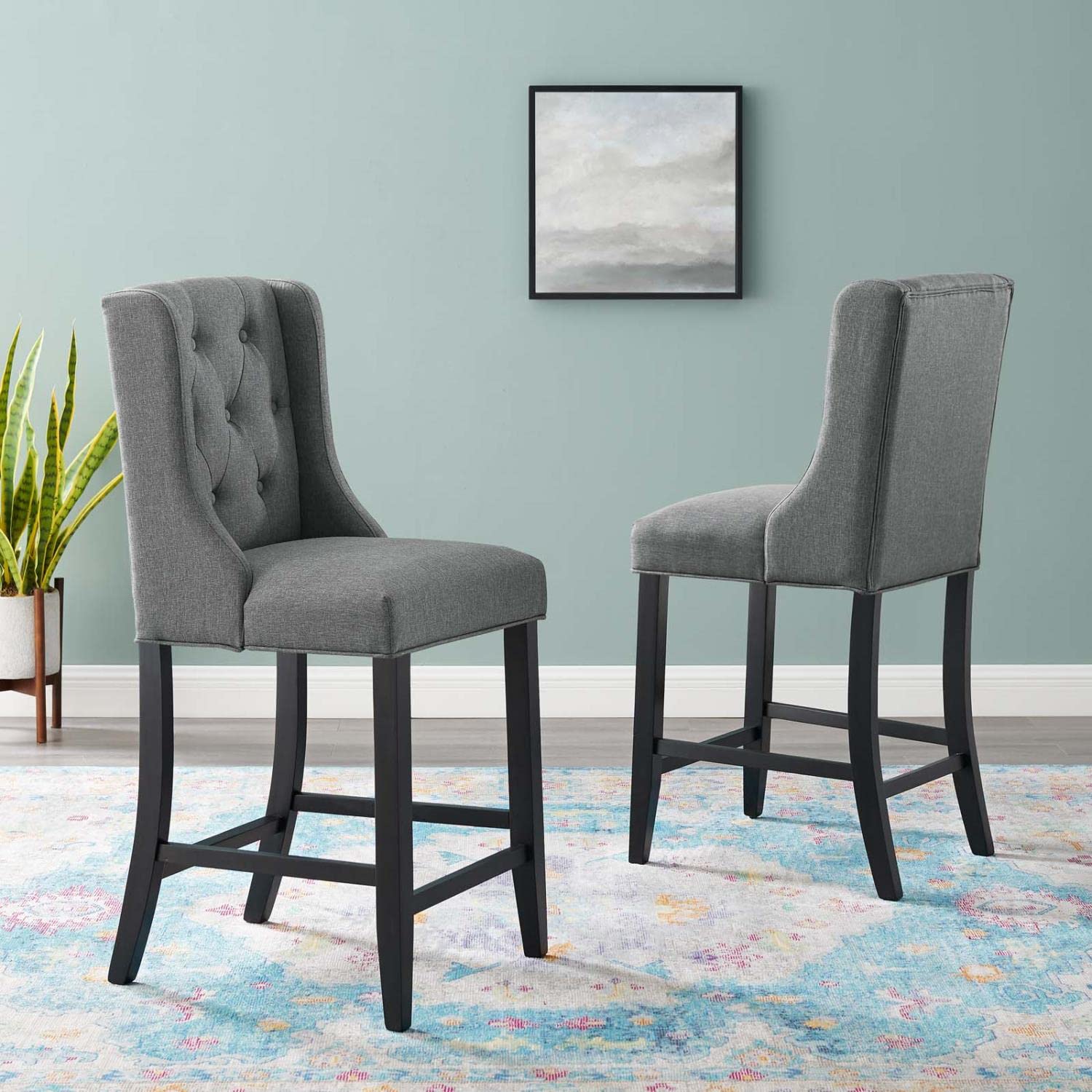 Modway Baronet Bar Upholstered Fabric, Counter Stools - Set Of 2, Gray