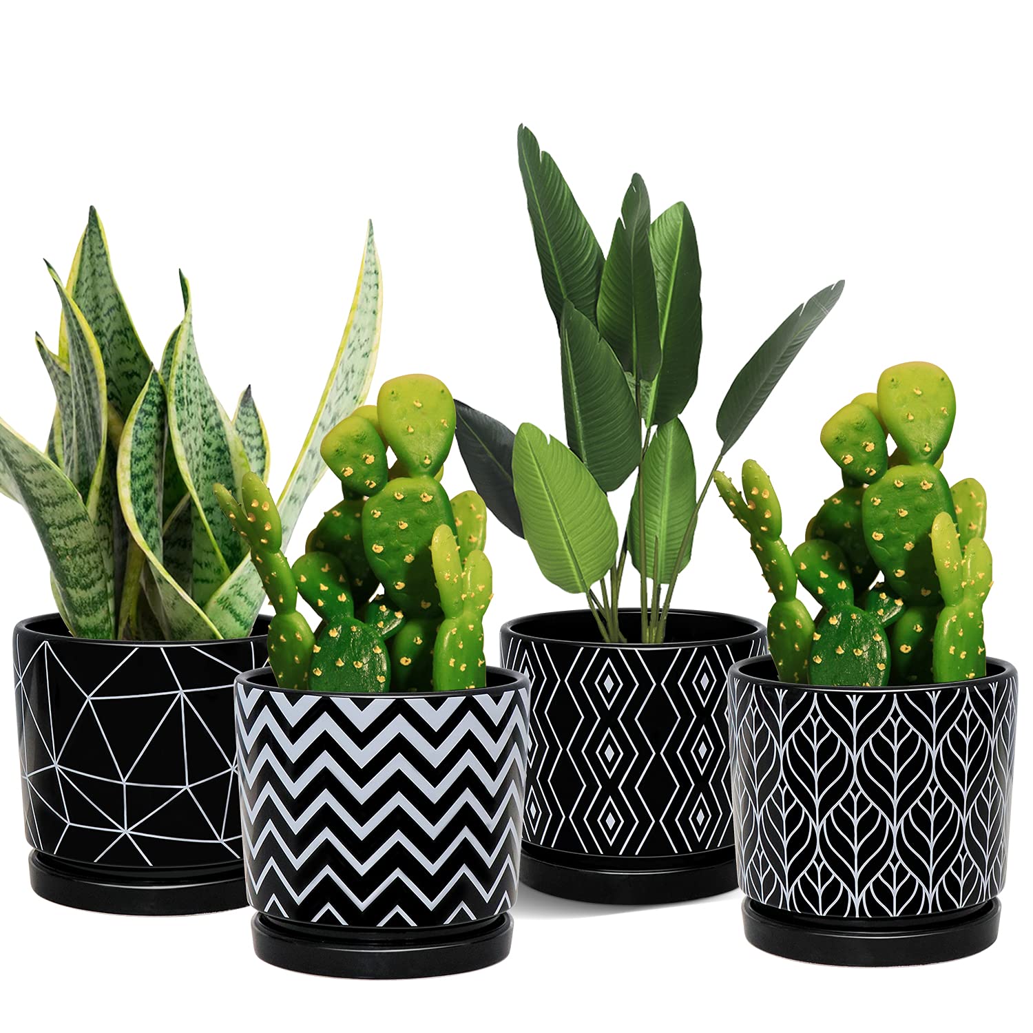 Ton Sin Flower Pots,5.5 Inch Black Ceramic Planter With Drainage Hole,Indoor Cylinder Plant Pots With Saucer,Cactus Succulent Ou