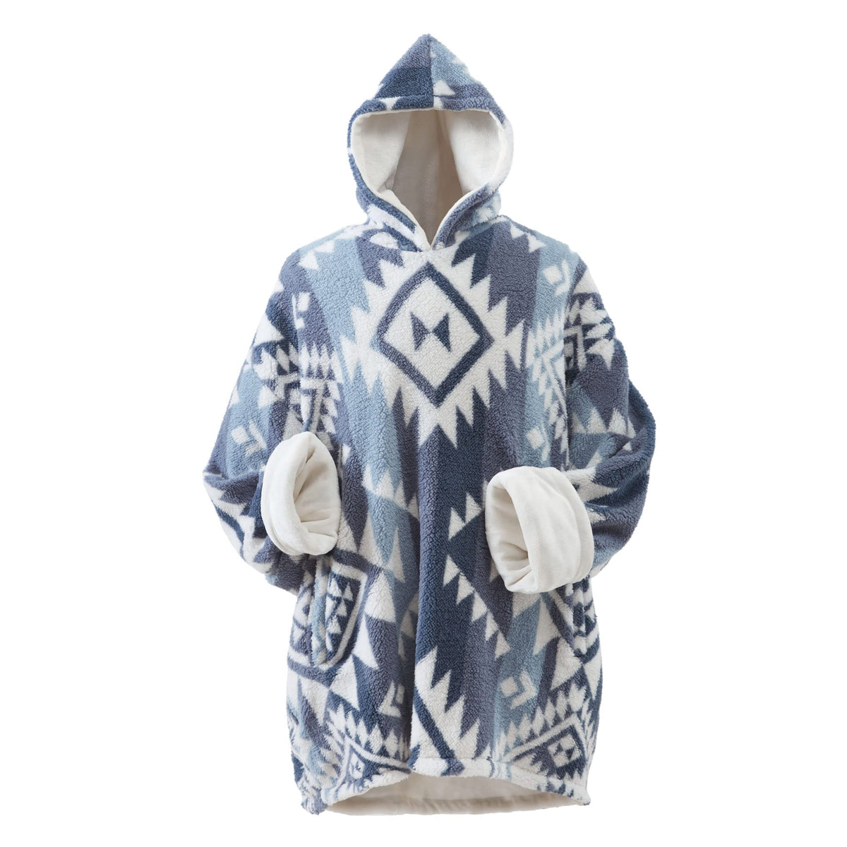 Cathay Home Coleman Oversized Wearable Sherpa And Micro-Mink Blanket Hoodie, Blue - One Size Fits Most