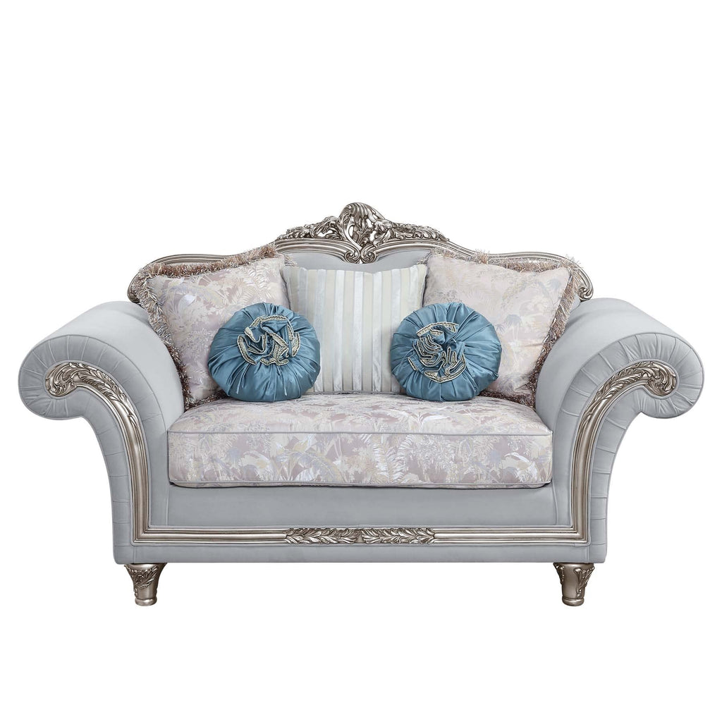 ACME Furniture Upholstered Loveseat with Accent Pillows in Light Grey