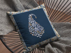 HomeRoots White and Orange On Navy 20â€ Orange Navy Paisley Suede Decorative Throw Pillow