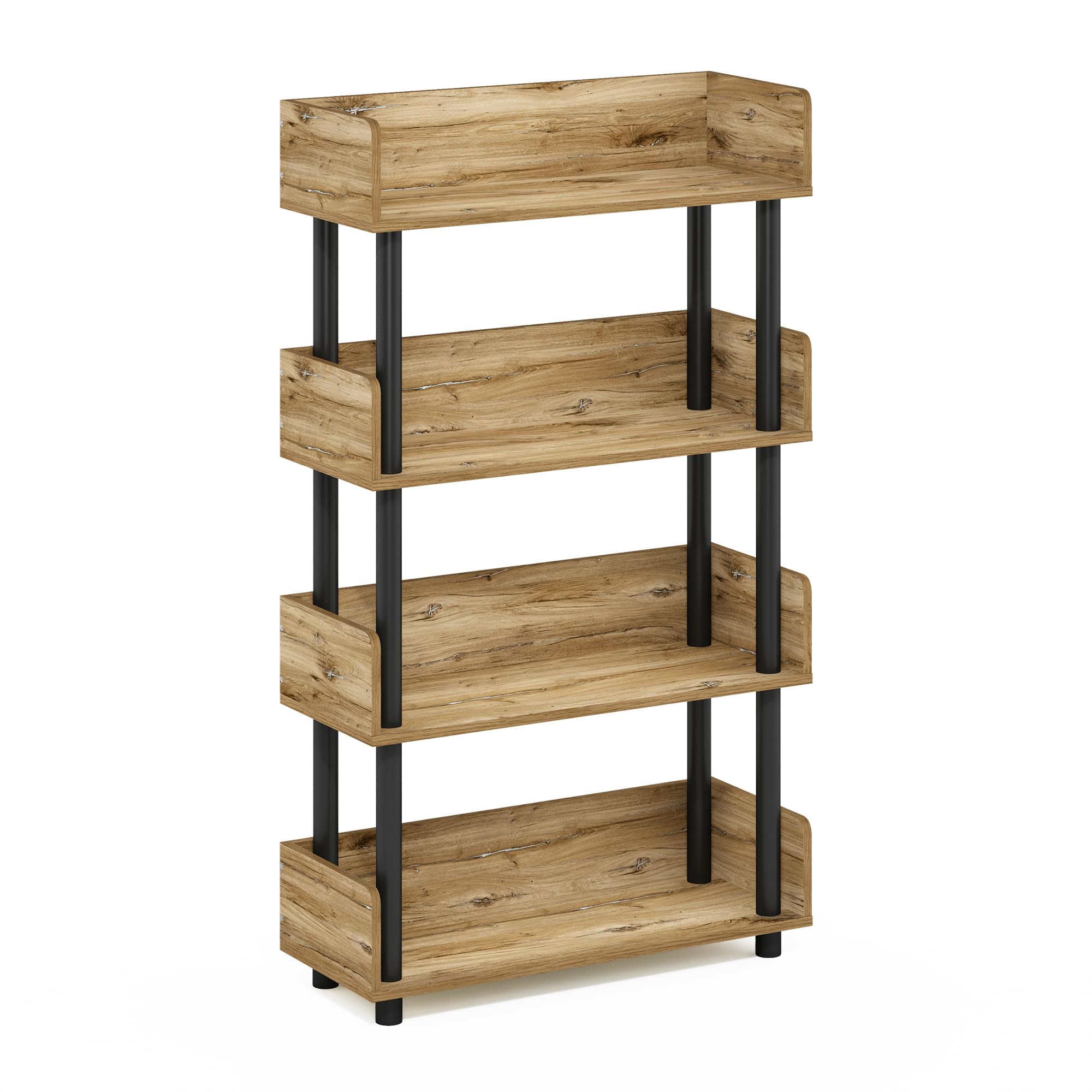 Furinno Turn-N-Tube 4-Tier Toolless Display Rack, Flagstaff Oak/Black