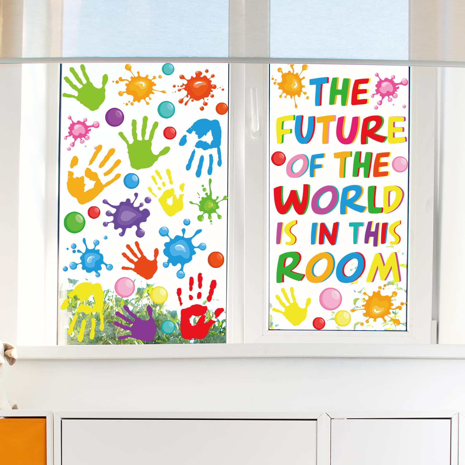 Anydesign 113Pcs Inspirational Quotes Window Clings Colorful Handprint Back To School Positive Sayings Window Stickers For Home
