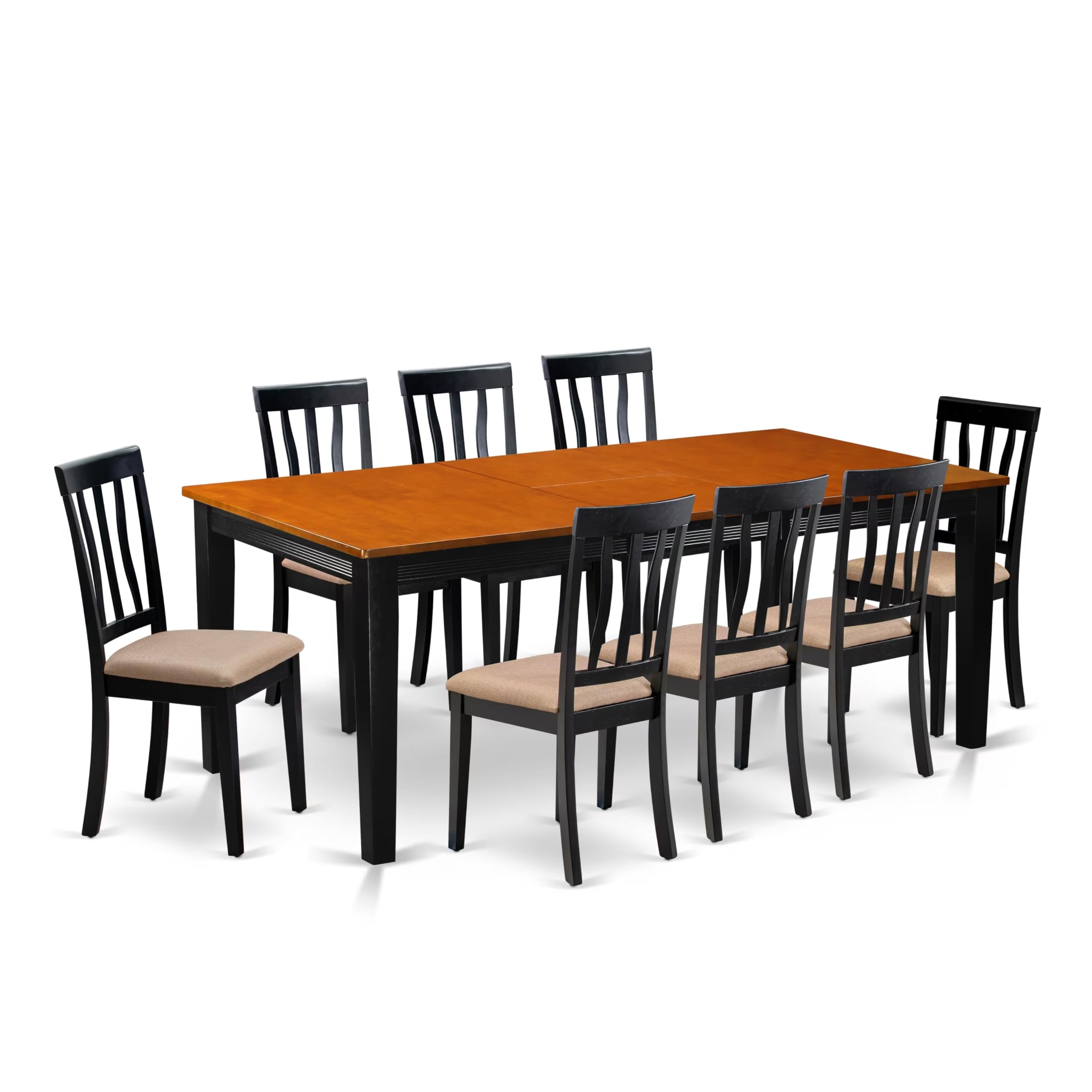 East West Furniture QUAN9-BCH-C 9 Piece Kitchen Table Set Includes a Rectangle Dining Table with Butterfly Leaf and 8 Linen Fabric Dining Room Chairs, 40x78 Inch, Black & Cherry