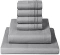 Mellanni Full Sheet Set - 6-Piece Iconic Collection Bedding, (Including 4 Pillowcases), 16-Inch Deep Pocket, Easy Care, Extra Soft, Cooling Sheets, Brushed Microfiber - Light Gray