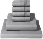 Mellanni Full Sheet Set - 6-Piece Iconic Collection Bedding, (Including 4 Pillowcases), 16-Inch Deep Pocket, Easy Care, Extra Soft, Cooling Sheets, Brushed Microfiber - Light Gray