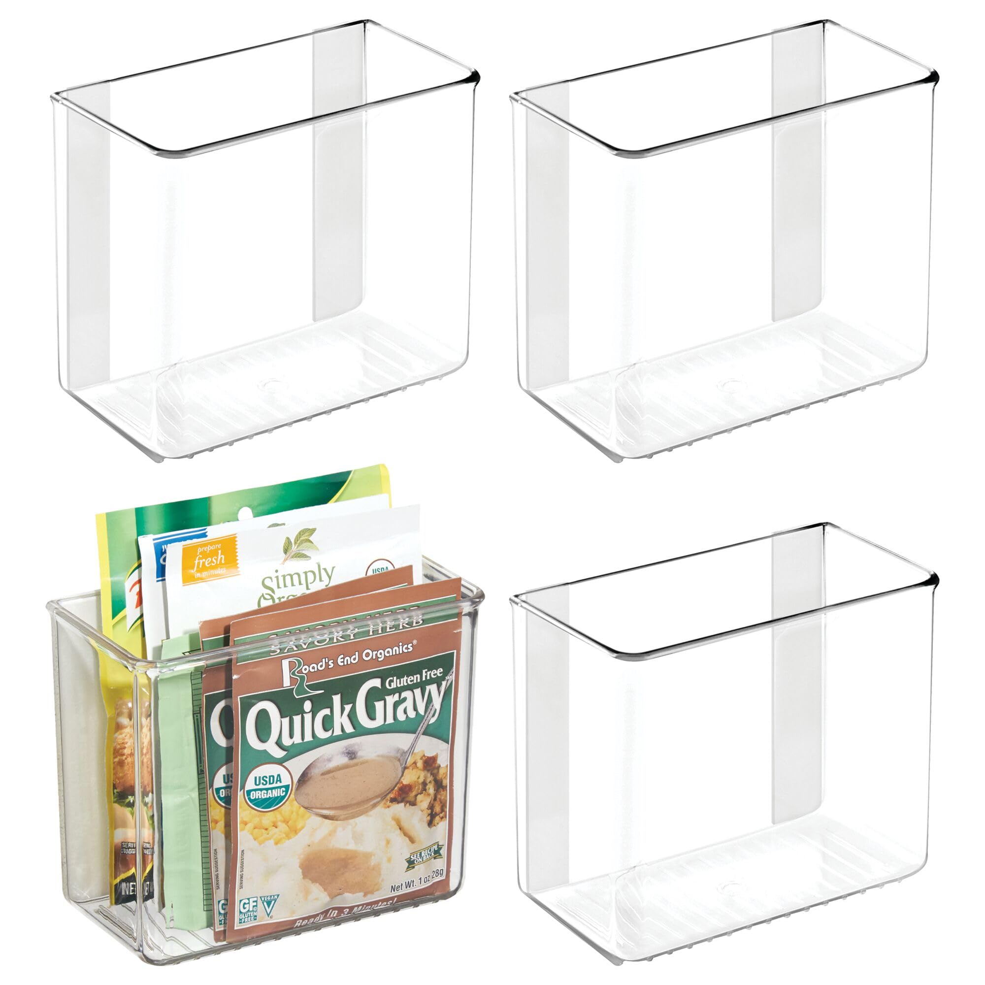 iDesign Adhesive Organizer Bin - Damage-Free Hanging for Kitchen, Bathroom, or Office - Set of 4 - Clear
