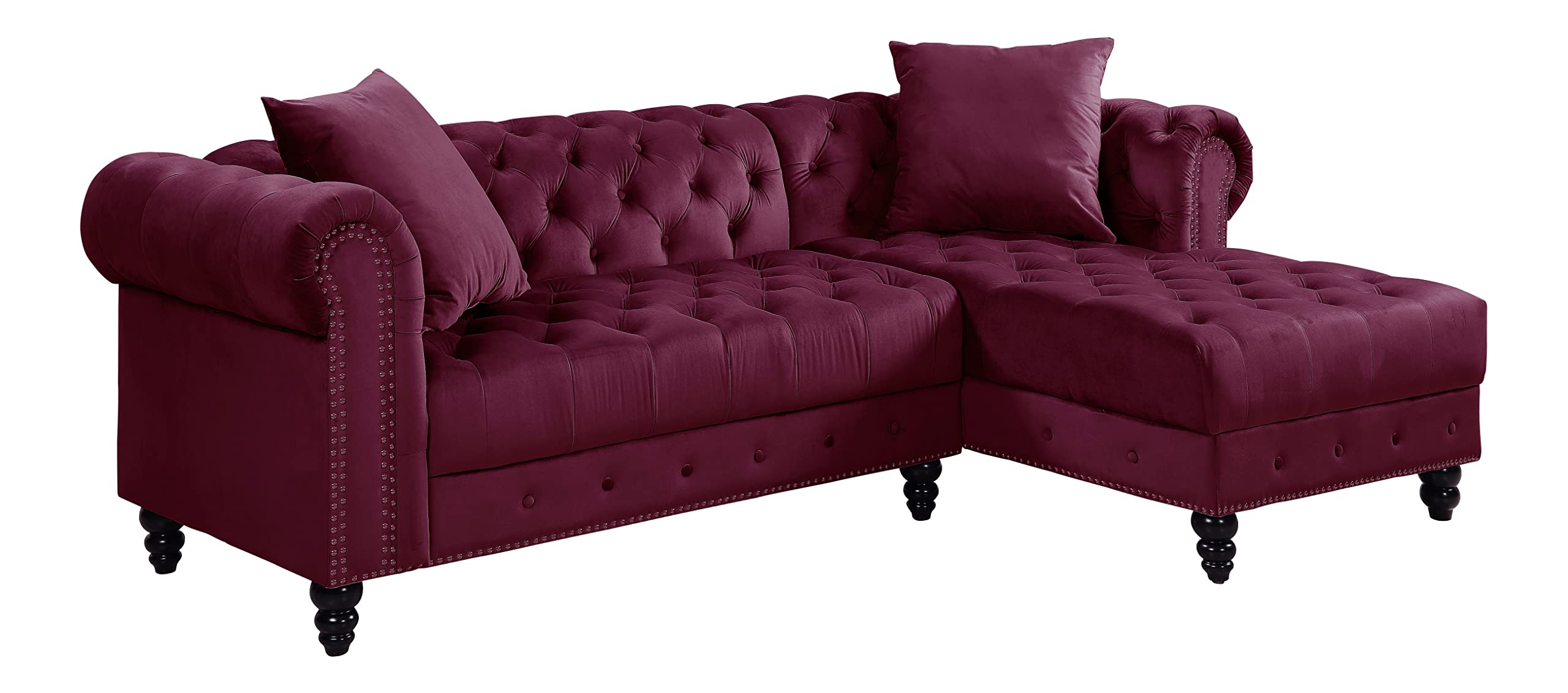 Acme Adnelis Velvet Tufted Sectional Sofa with 2 Pillows in Red