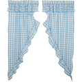 Vhc Brands Annie Blue Buffalo Check Farmhouse Ruffled Prairie Short Panel Curtain Set 63X36X19