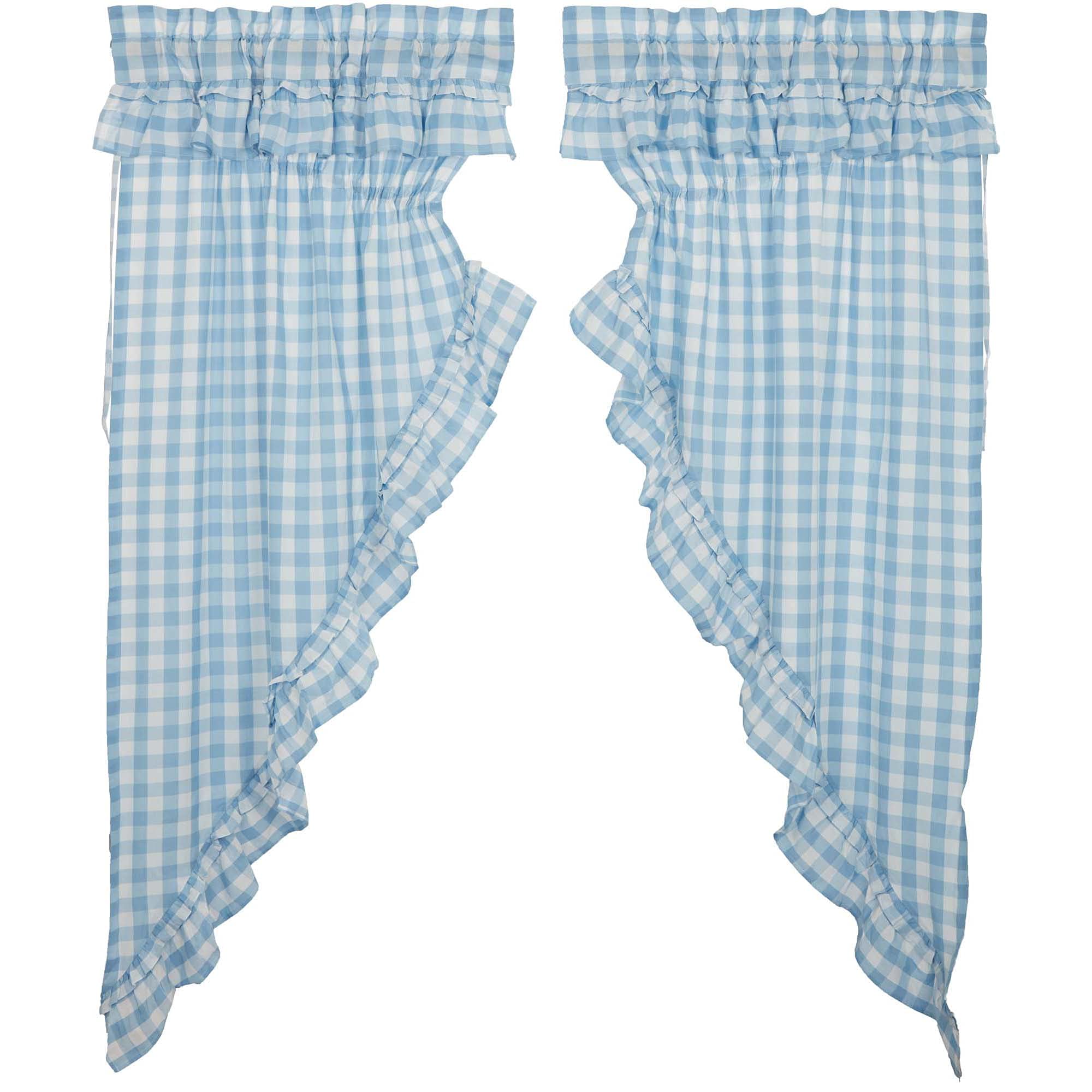 Vhc Brands Annie Blue Buffalo Check Farmhouse Ruffled Prairie Short Panel Curtain Set 63X36X19