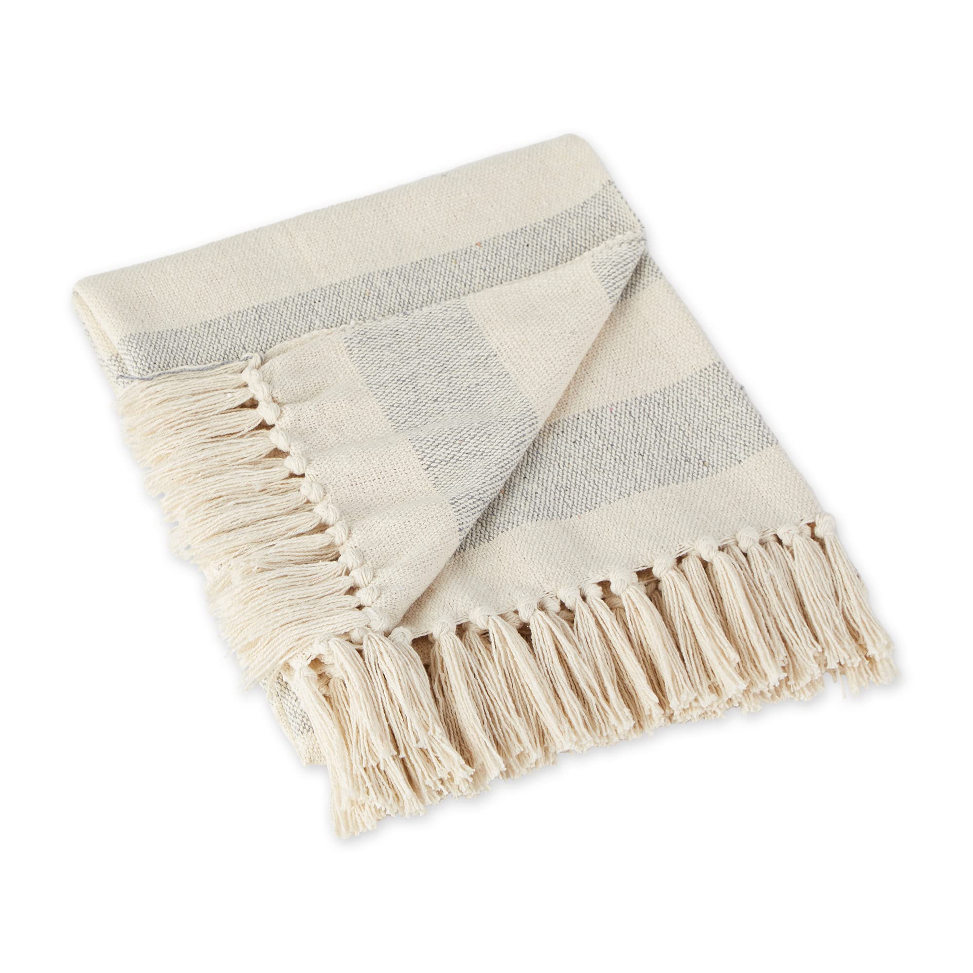 DII Rustic Farmhouse Cotton Cabana Striped Blanket Throw with Fringe, 50 x 60 - Cabana Striped Gray & Off-White