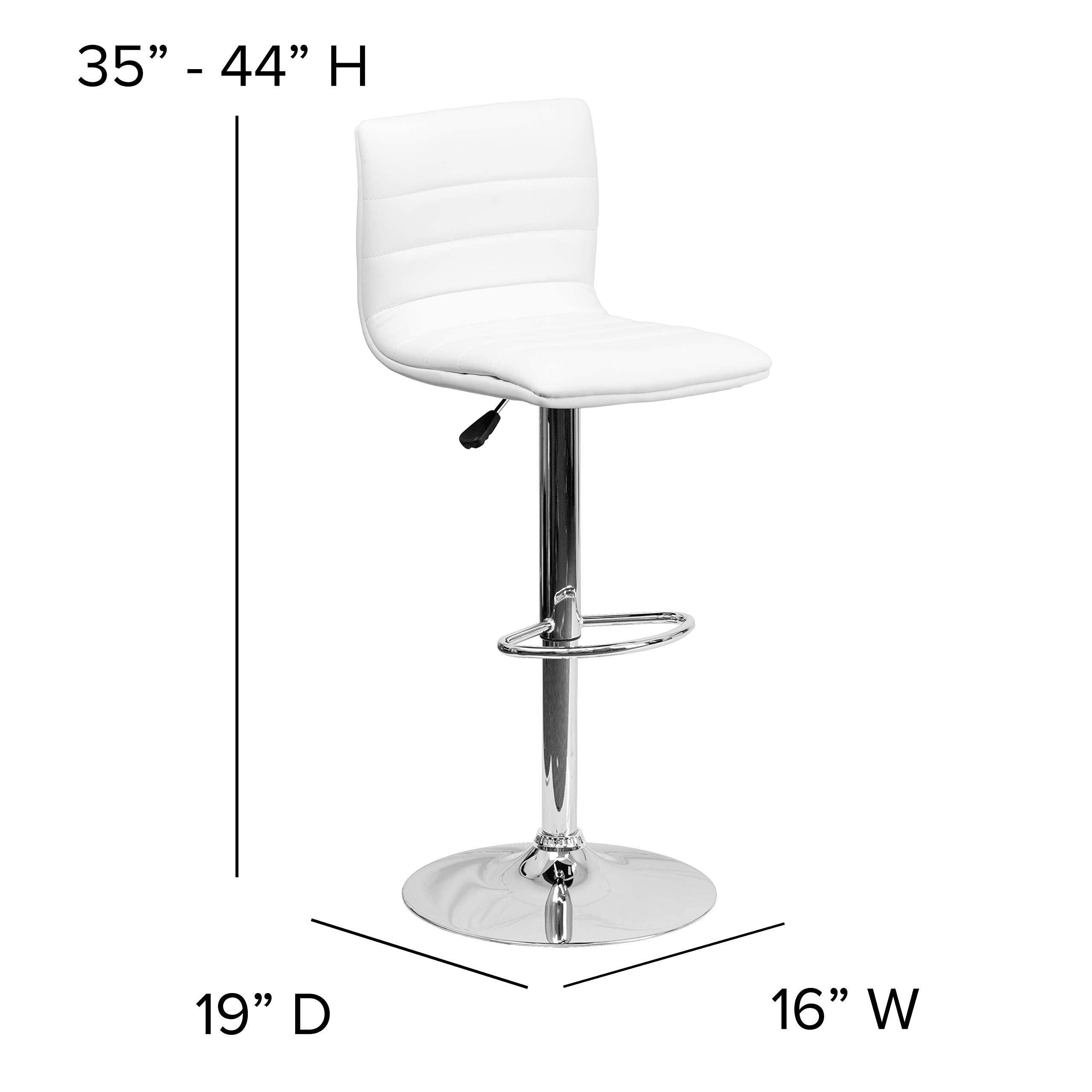 Flash Furniture Vincent Modern Adjustable Height Barstool With Footrest And Padded Mid-Back, Upholstered Vinyl Bar/Counter Height Stool, White/Chrome