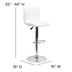 Flash Furniture Vincent Modern Adjustable Height Barstool With Footrest And Padded Mid-Back, Upholstered Vinyl Bar/Counter Height Stool, White/Chrome