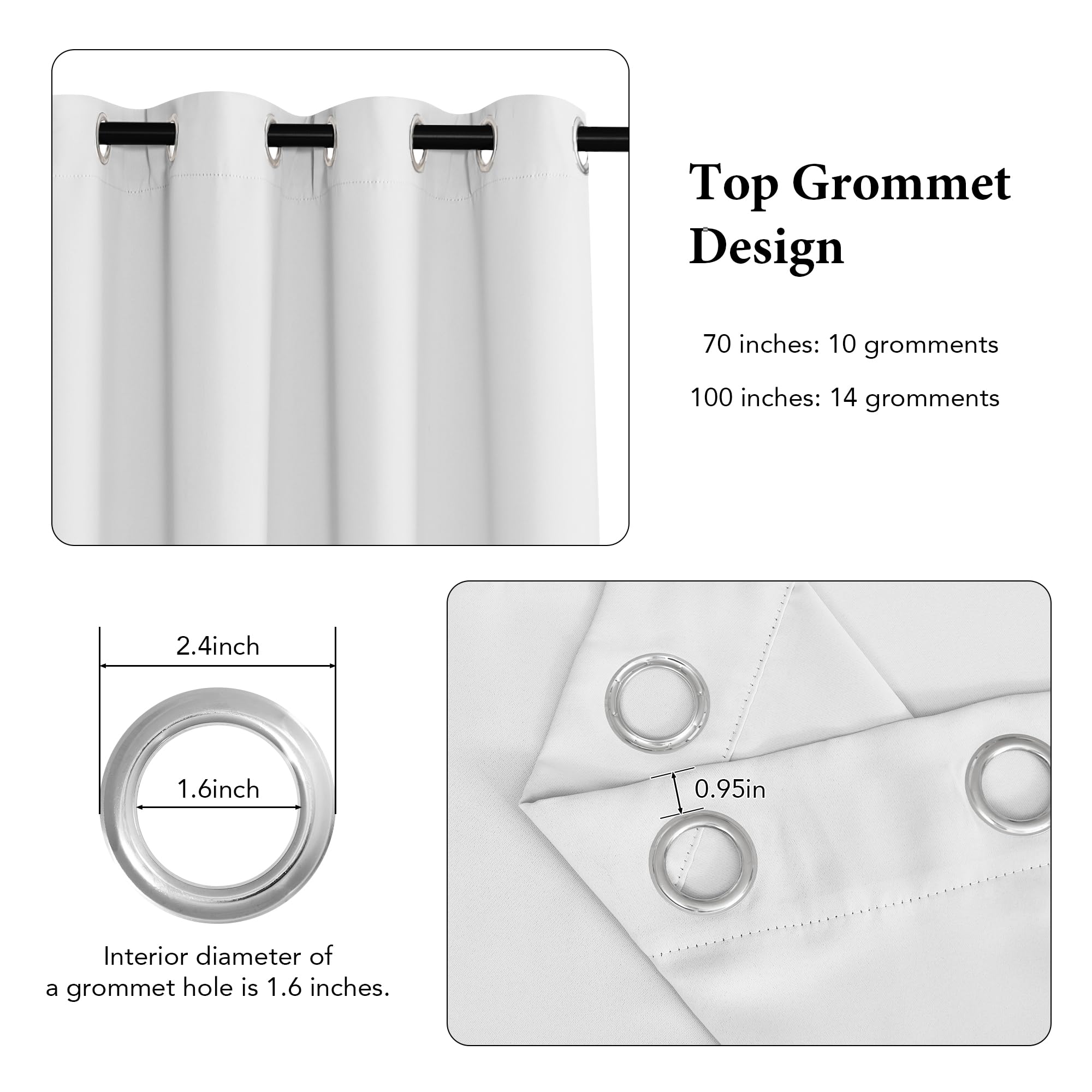 Ryb Home White Curtains For Bedroom - Privacy Extra Long Room Darkening Curtains For Screen Door Dining Cafe Home Office Apartment Large Window Shades, W 100 X L 108 Inch, Pure White