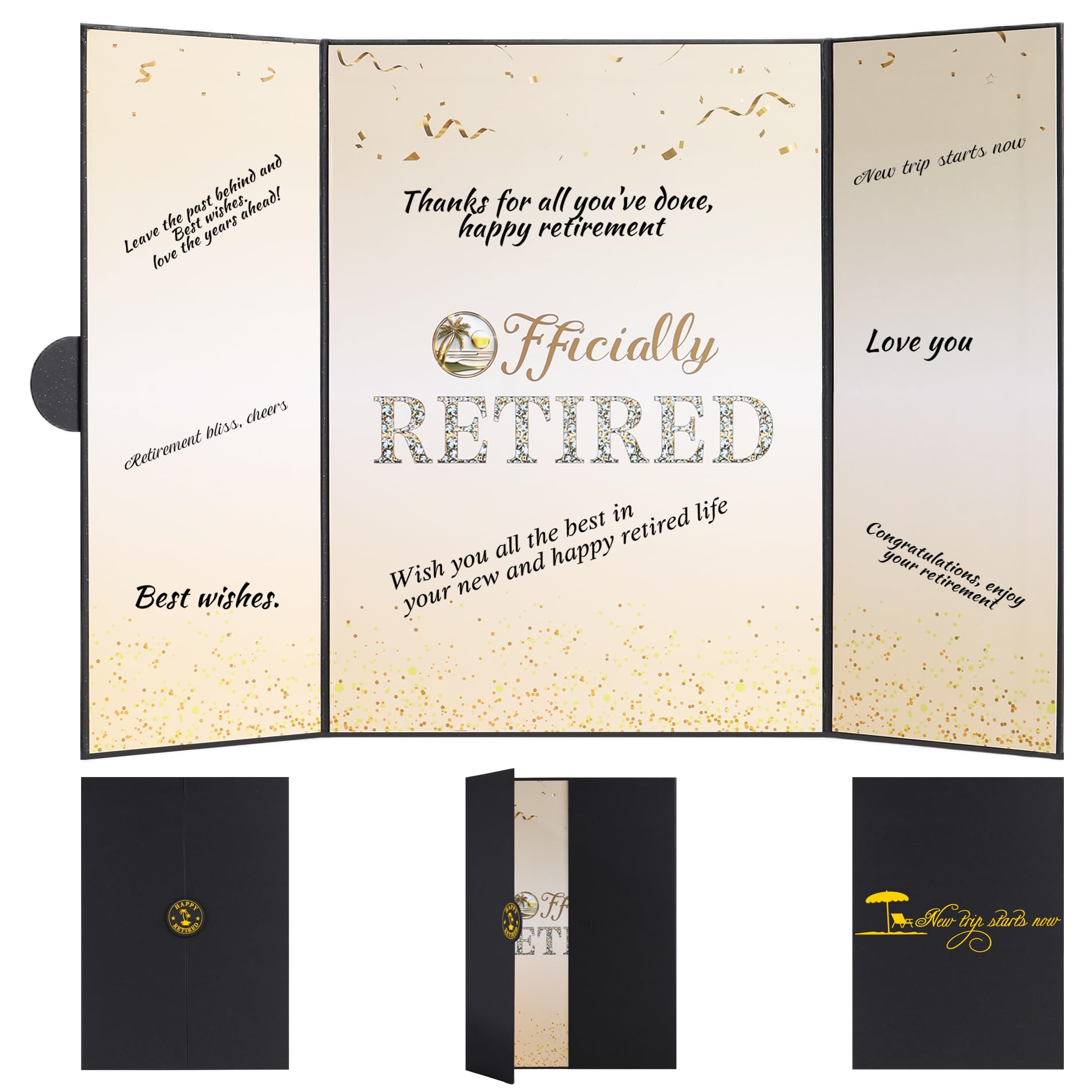 Viogtmca Retirement Party Decorations Large Retird Card Signing Black Gold Happy Retirement Guest Book Creative retirement Card 