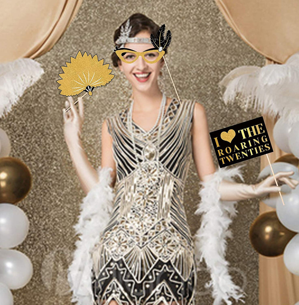 42Pcs 1920S Photo Booth Props Roaring 20'S Party Photo Props,1920S Party Supplies For Luxury Party, Speakeasy Party, Gangster Pa